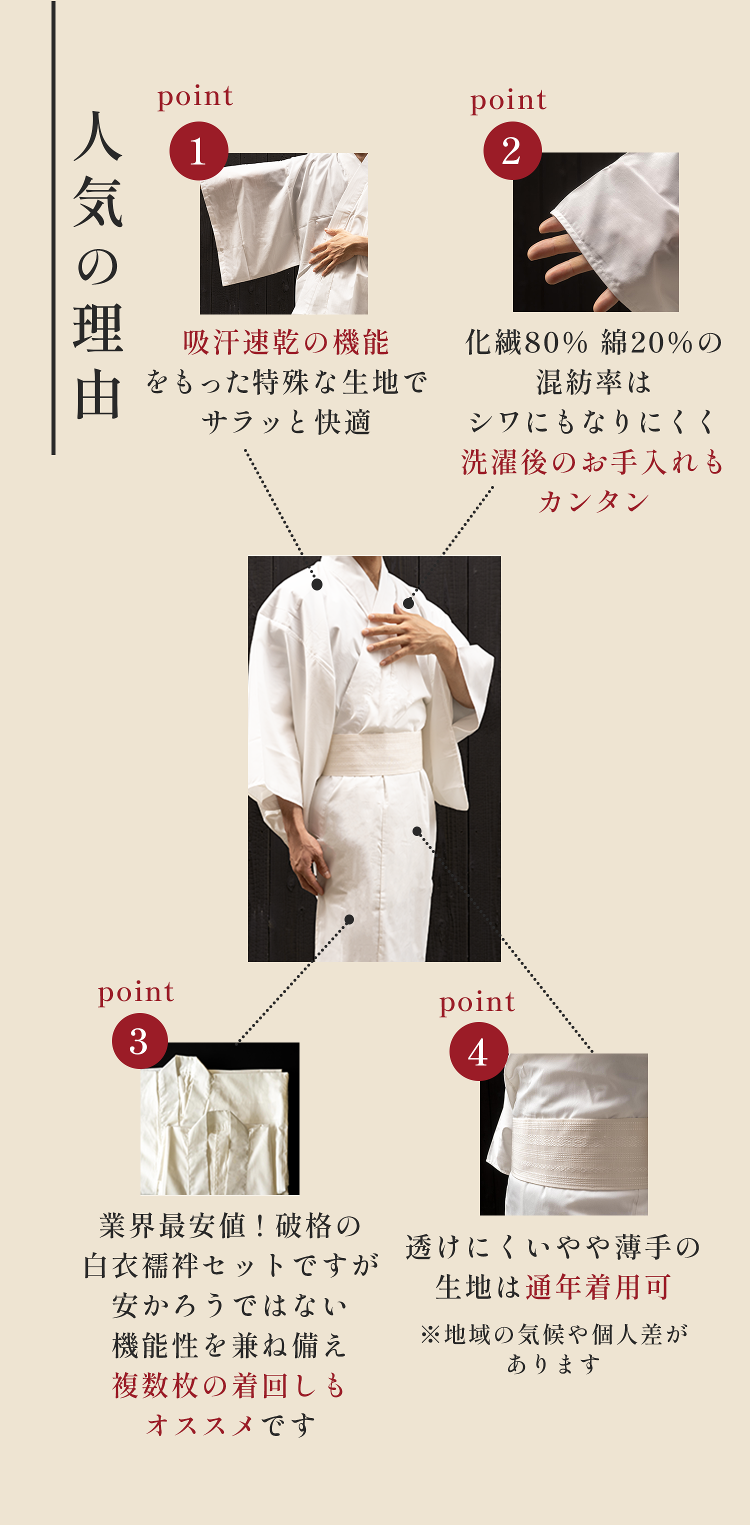 人気の理由。吸水速乾。お手入れ簡単。複数枚の着回しも。通年着用可。
